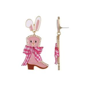 New Easter Pink Bunny Cowboy Boot Drop Earrings